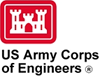 A red and white logo for the u. S army corps of engineers